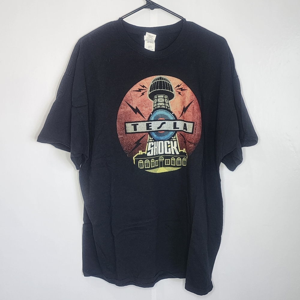 Tesla Shock Album Cover Men's Black Short Sleeve T-Shirt, Size XXL